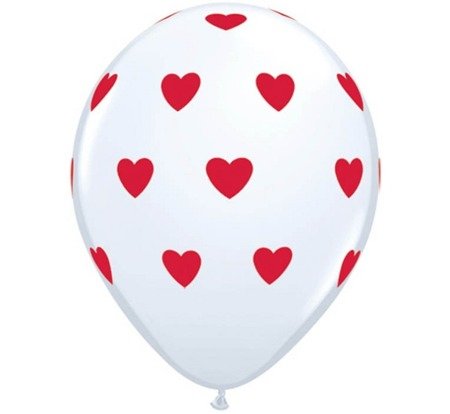 Balon z nadrukiem serca pastel biały